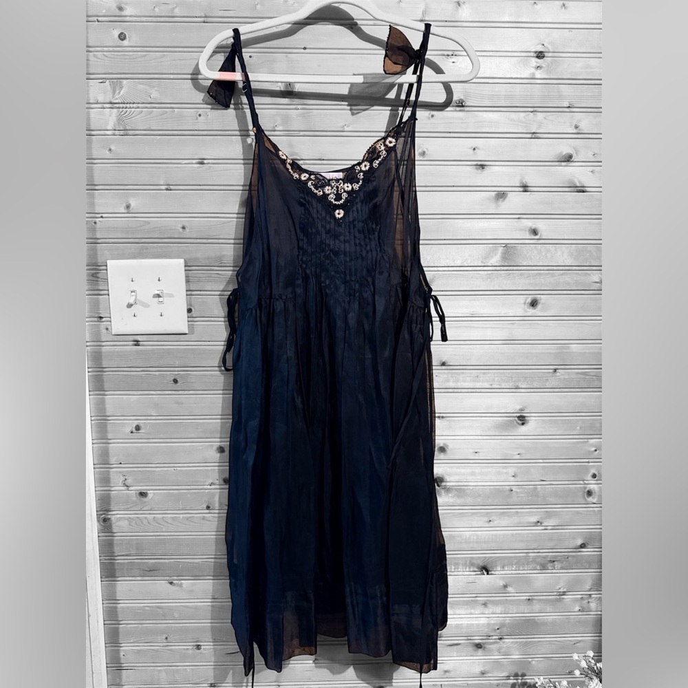 Rebecca Taylor Sheer Black Embroidered Slip Dress Overlay - Size 4
